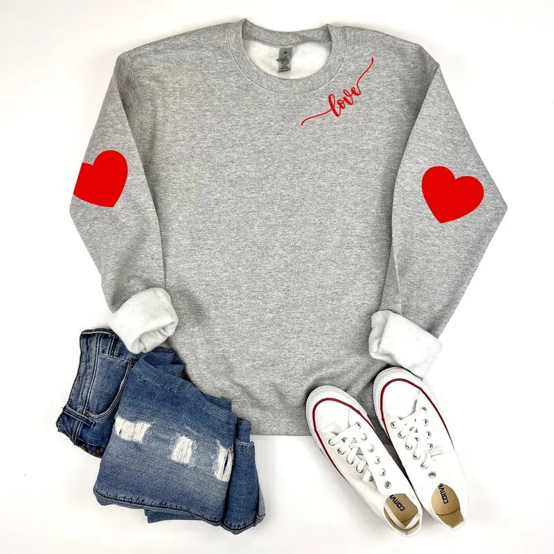 All You Need Is Love, Love Neckline Sweatshirt, Valentines Sweatshirt, Love Sweatshirt, Heart Sweater, Heart Elbow Patch...