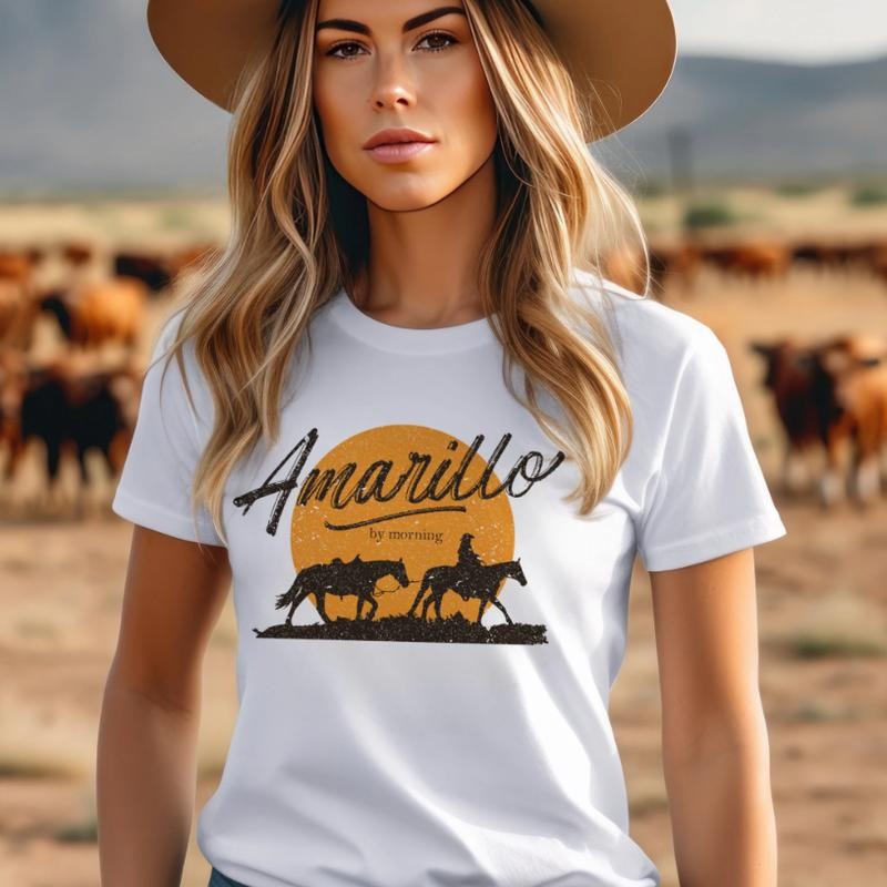 Amarillo  Southwest montana tee Cow Print Graphic Tee Country Western Tshirt cowgirl  shirts southern Fabric Top...