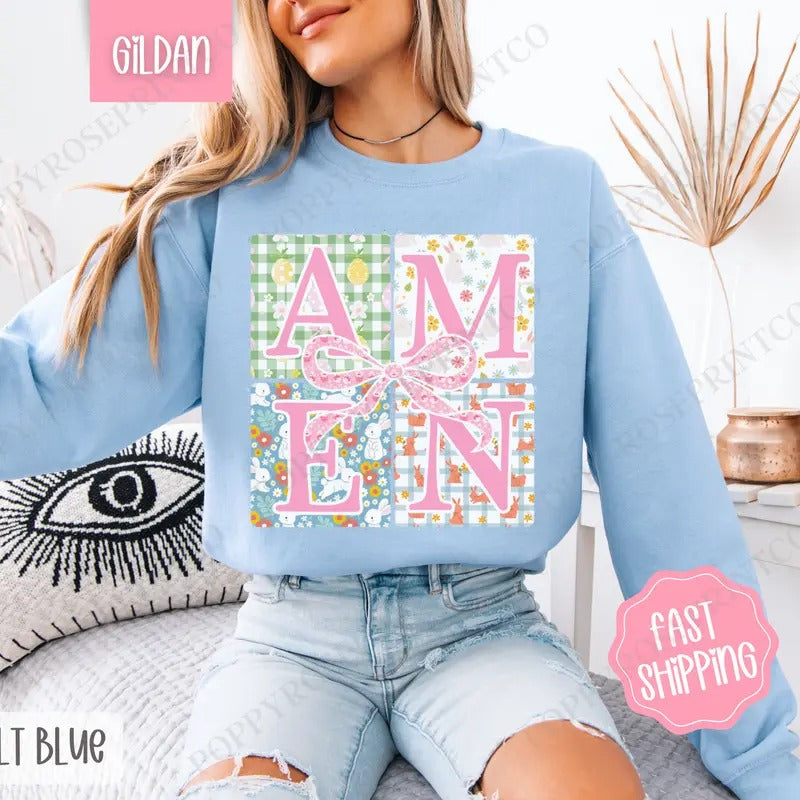 Amen 2  Sweatshirt, Easter Crewneck, Trendy Religious Women's Sweater, Gift for Her T-Shirts, Hoodie | HypeCrazeTee.com