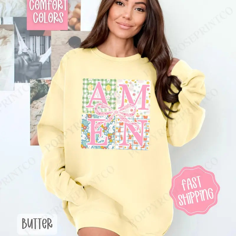 Amen 2 Comfort Colors Sweatshirt, Cute Easter Women's Crewneck, Trendy Religious Women's Sweater, Gift for Her T-Shirts,...