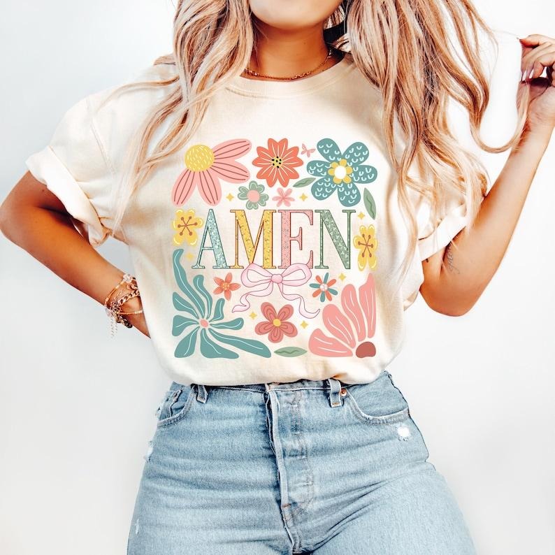 Amen Coquette Bow, Christian Easter, Boho Easter, Varsity, Bible Verse Tshirt Hoodie, Sweatshirt | HypeCrazeTee.com