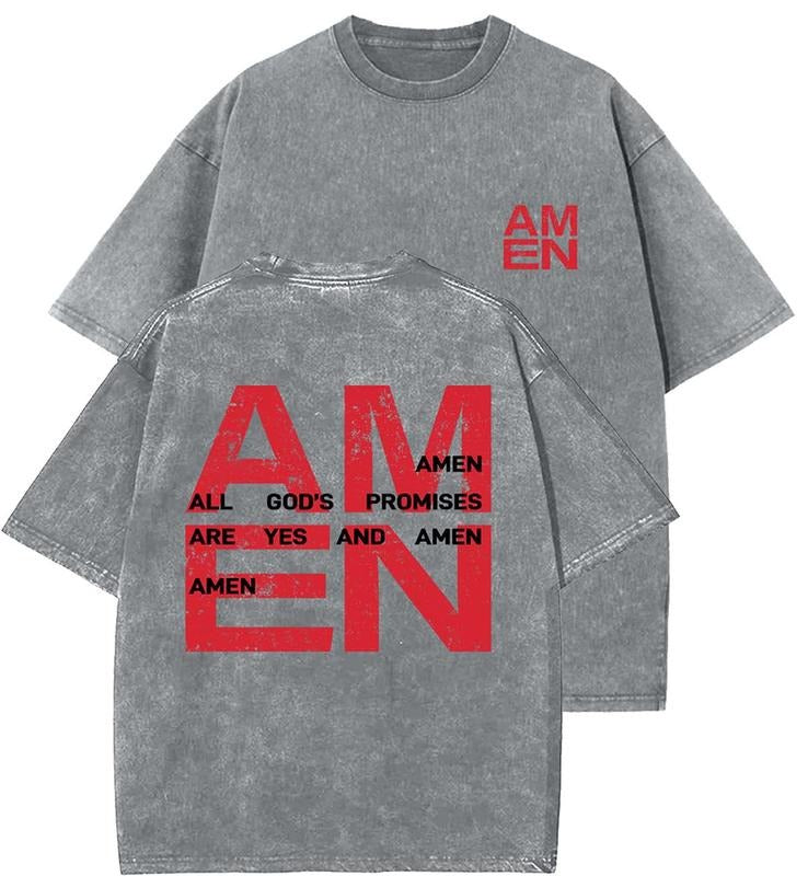 Amen Unisex Washed T-Shirt, Christian t shirts, Vintage 90s Graphic Tee, Gift Top Womenswear Cotton Mineral Color Hoodie,...