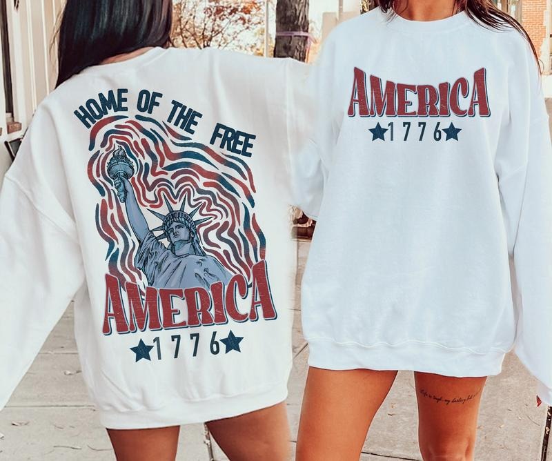 America 1776 Sweatshirt Retro 4th of July Crewneck Home of the Free Vintage Patriotic Unisex USA Shirt 100% Cotton Hoodie