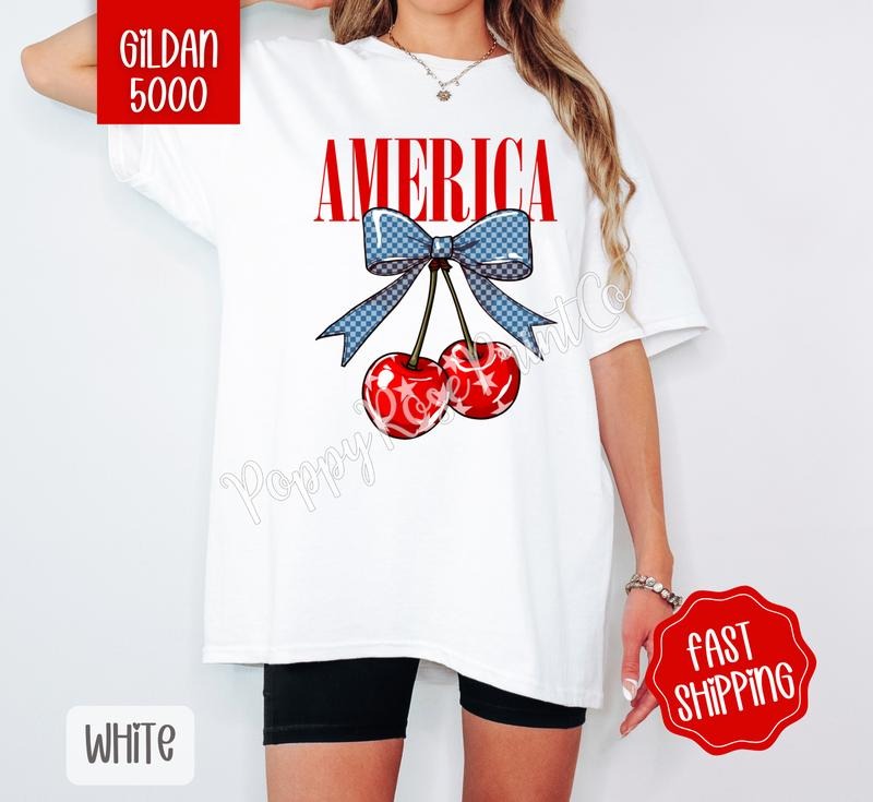 America Cherry Gildan Tshirt , Fruit Summer Tee, Cute Women's Shirt, Gift For Her Hoodie, Sweatshirt | HypeCrazeTee.com