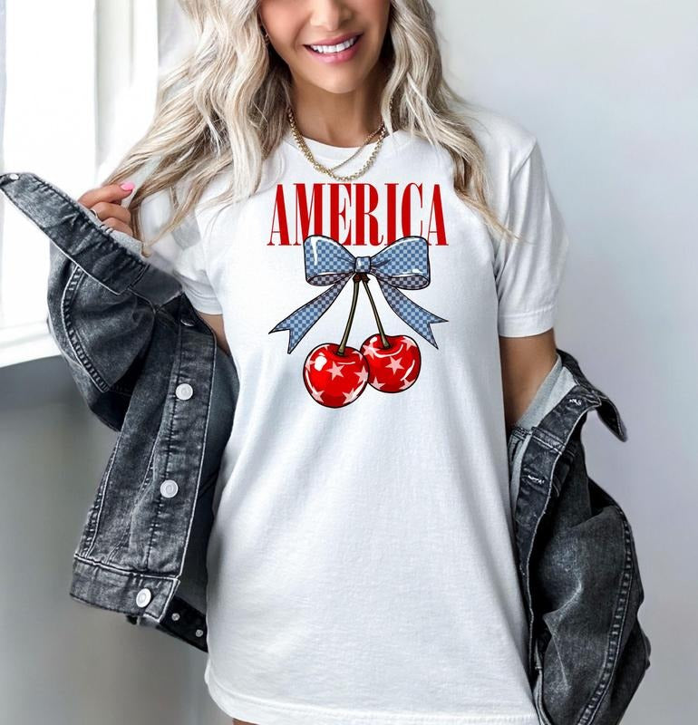 America Cherry Tshirt, Fruit Summer Shirt, Cute Women's Tee, Gift For Her Hoodie, Sweatshirt | HypeCrazeTee.com