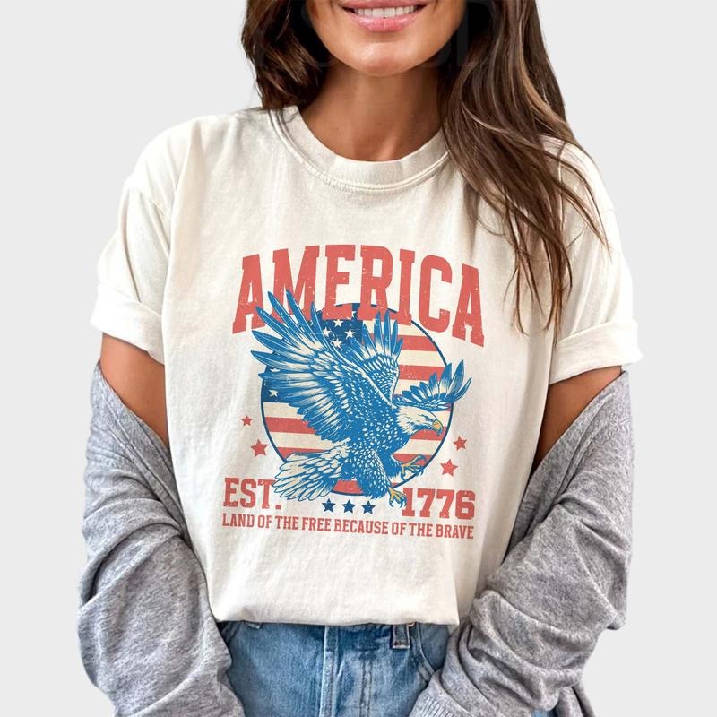 America Eagle Shirt Vintage Est. 1776 Land Free Shirt Retro America Shirt Independence Day American Patriotic Shirt Freedom Shirt USA Flag Shirt American Top Comfort Cotton Fabric Relaxed Fit Chic T-Shirts, Hoodie, Sweatshirt