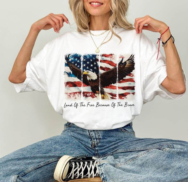 America Land Free Because Brave 4th July Patriotic Independence Day American Flag Eagle T-Shirts, Hoodie, Sweatshirt