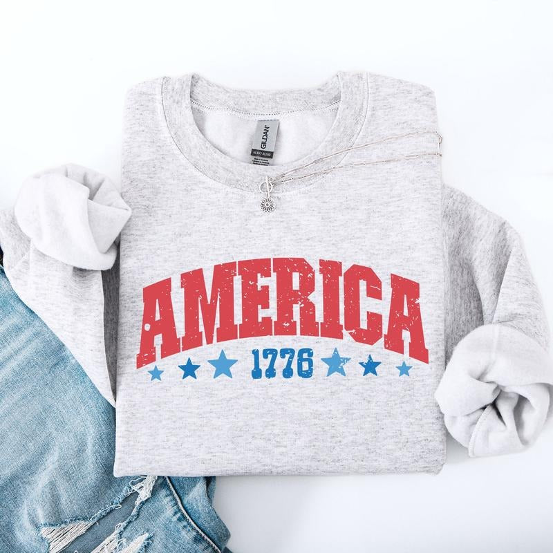 America, 1776, Varsity, Patriotic, USA, 4th of July Sweatshirt T-Shirts, Hoodie | HypeCrazeTee.com