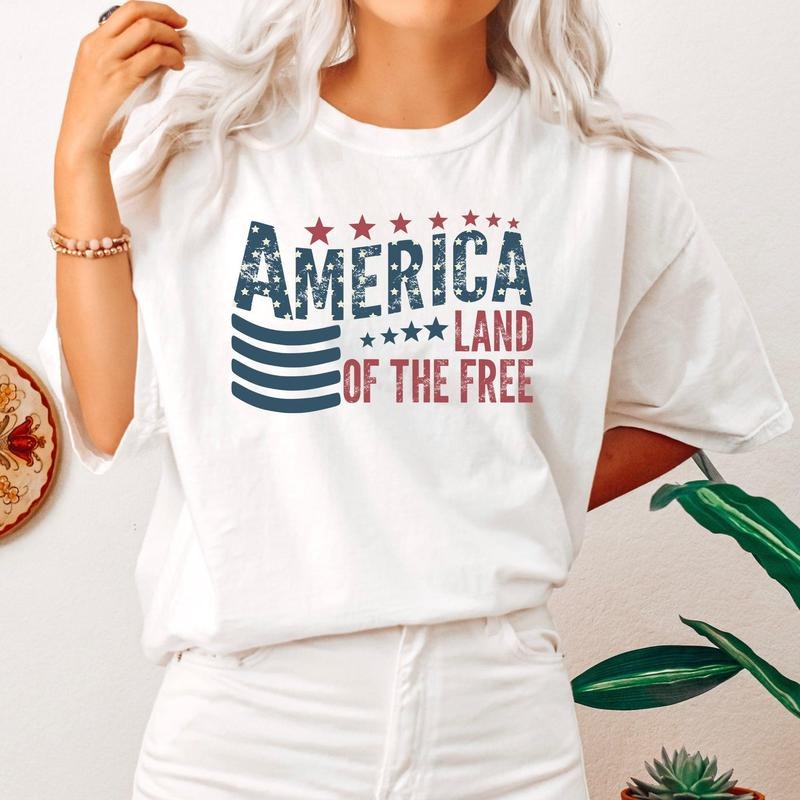 America, Flag, Land Of The Free Patriotic USA Vintage Tshirt, Women's Crew Neck, Crewneck Hoodie, Sweatshirt