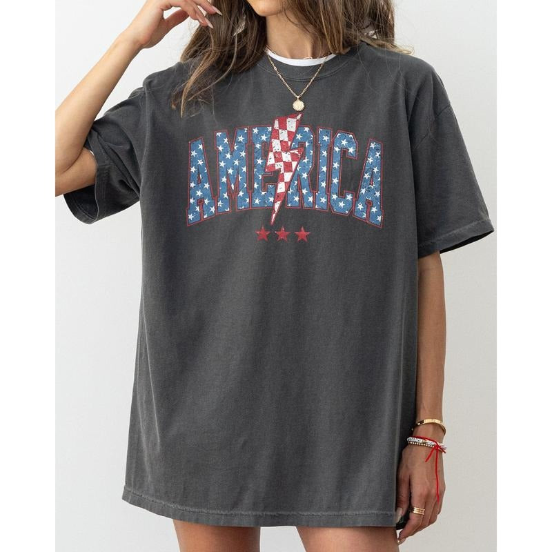 America Retro Lightening Bolt USA Patriotic Independence Day Fourth July 4th July Comfort Color T-Shirts, Hoodie, Sweatshirt