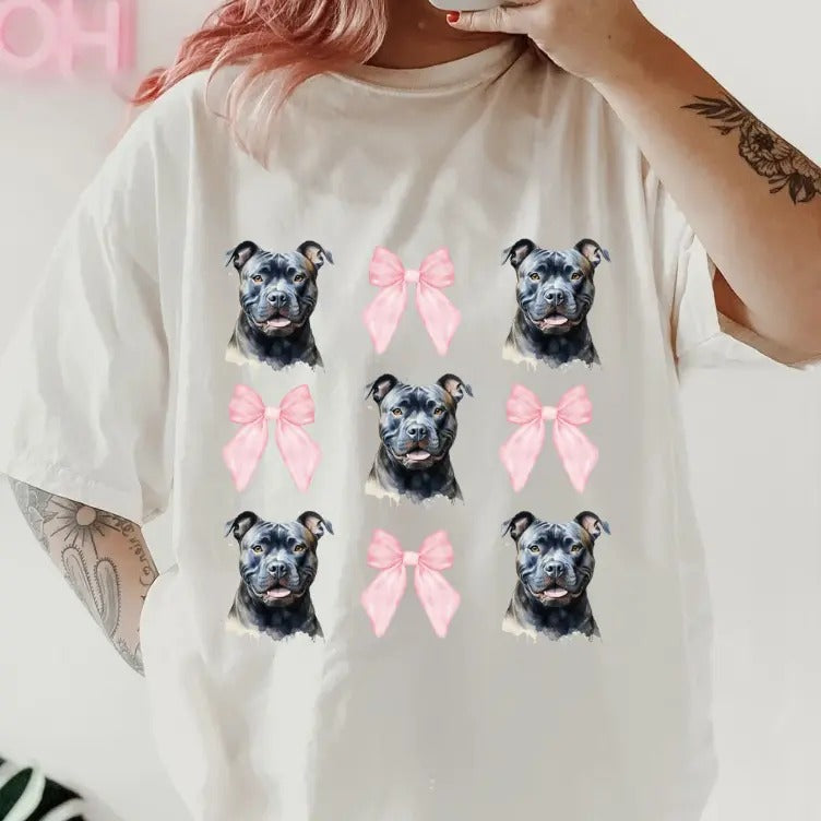 American Bully with bow Shirt~ Unisex Apparel Relaxed Fit Printed In The USA Clothing Womenswear Casual Comfort Cotton...