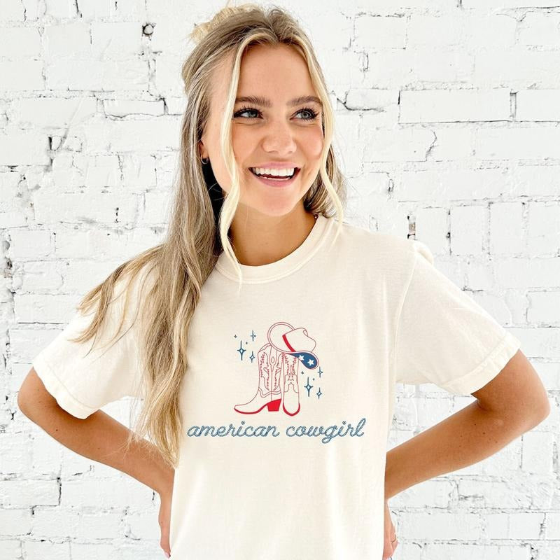 American Cowgirl T-shirt Oversized Western Cowgirl Tee Cowgirl Shirt Cute 4th Of July Tee Gift For Her  T-shirt, sweater...