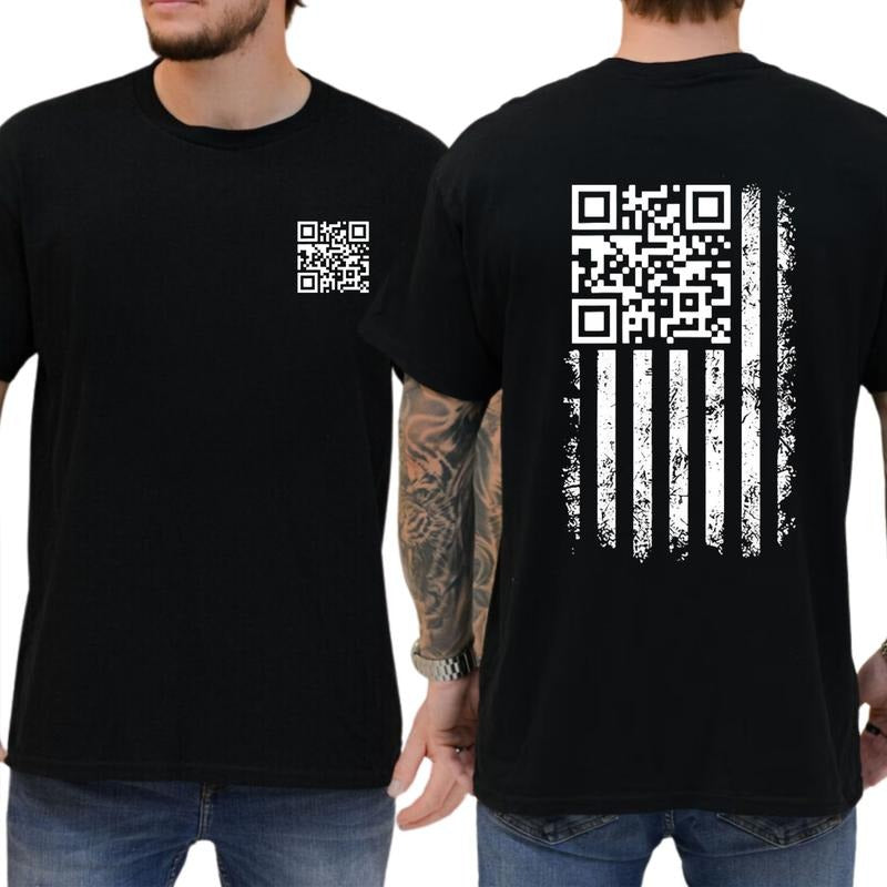 American Flag Trump Dance QR Code Funny T-Shirt, Daily Menswear, Graphic Tee, Short Sleeve, Gift For Unisex, Funny Tee...