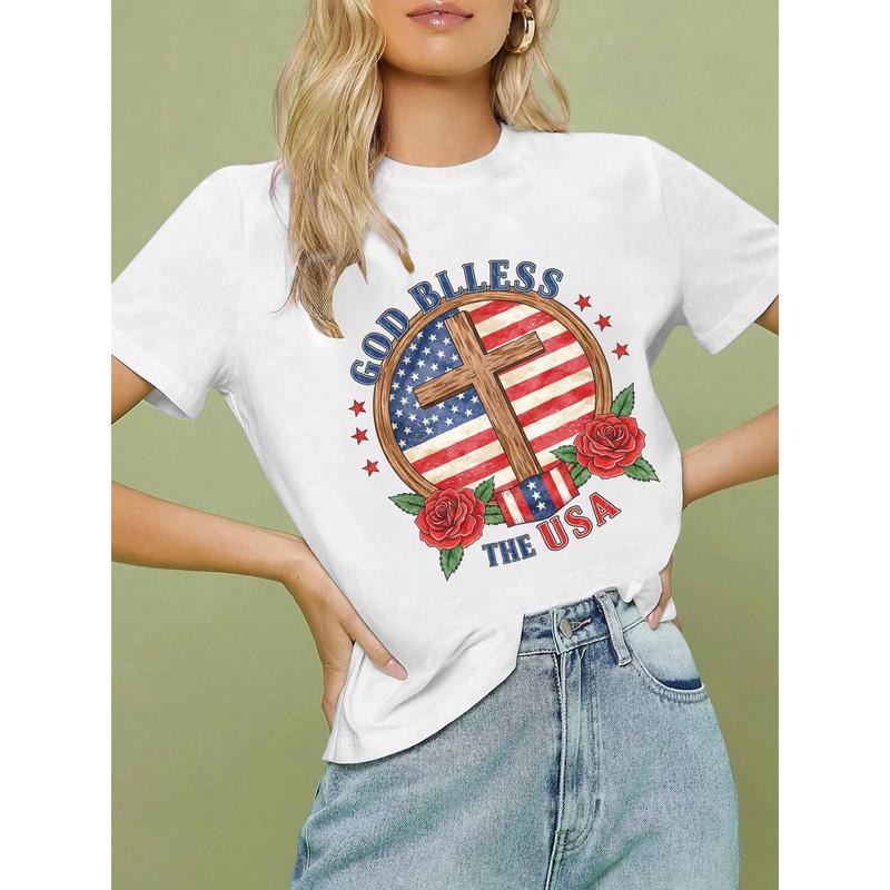 American Flag, Cross & Roses Embellished 'God Bless The USA' T - Shirt Hoodie, Sweatshirt | HypeCrazeTee.com