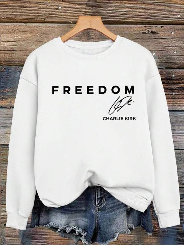 American Hero Signature Round Neck Sweatshirt, Patriotic Design, Unisex Street Style, Political Freedom Print Top, Fall &...