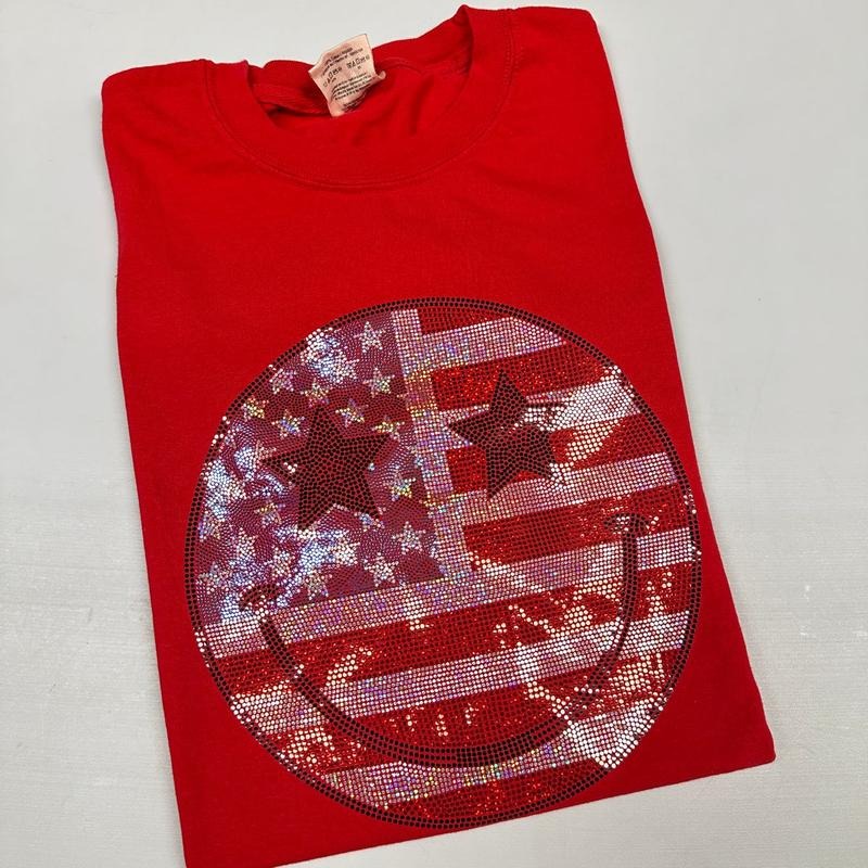 American SPANGLED Happy Face Comfort Colors T-Shirt Hoodie, Sweatshirt | HypeCrazeTee.com