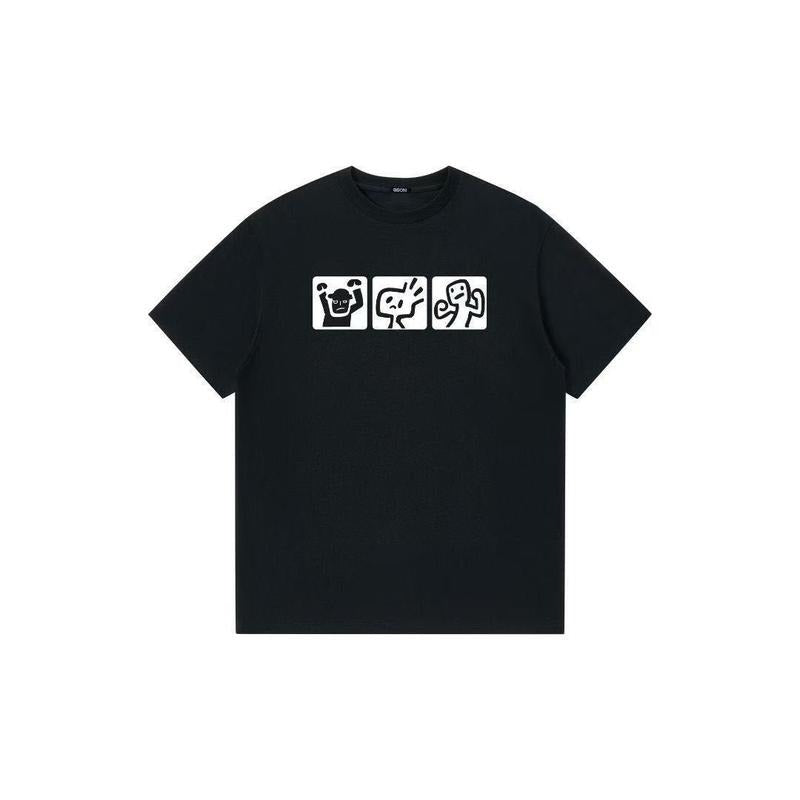 American Style Cartoon Design Casual Versatile Loose 100% Cotton Crew Neck Simple Short Sleeve T-Shirt Top Trendy Men...