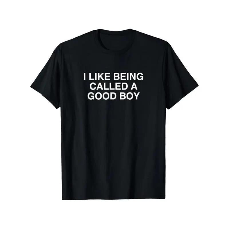 American-style high street Men's Funny "I Like Being Called a Good Boy" Graphic T-Shirt - Black Cotton Short-Sleeve Tee,...