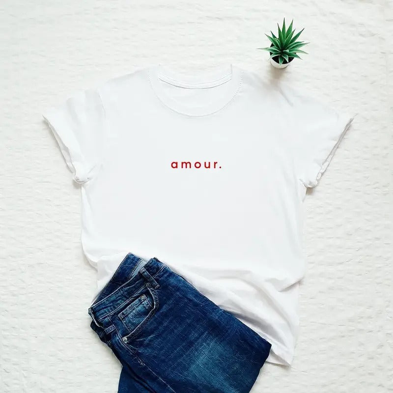 Amour shirt, love tshirt, French T-shirt, cute Valentines Day shirt, French slogan, gift for her Hoodie, Sweatshirt
