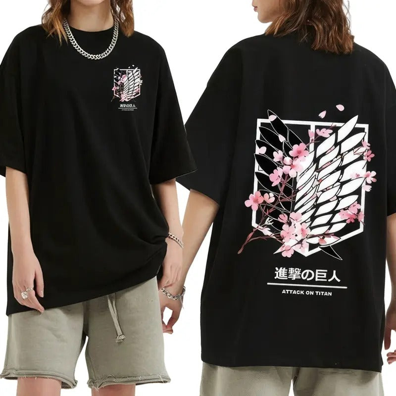 Anime Attack.onTitan 2 Side Vintage Blossom Logo Print Unisex T-Shirt Collection Hoodie, Sweatshirt | HypeCrazeTee.com