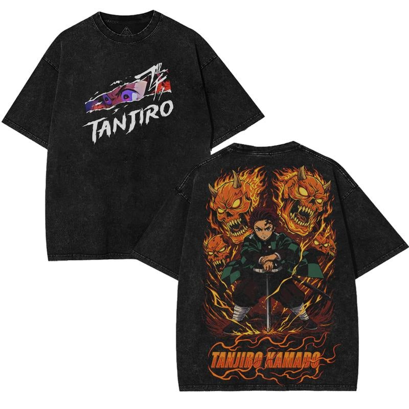 Anime Oversized T-Shirt Featuring Tanjiro Kamado Water Dragon Artwork | Demon-Inspired Japanese Street Style Graphic Tee...