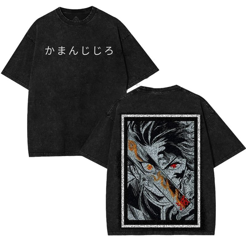 [Anime Streetwear Top] Tanjiro Kamado Sword Breathing Style Oversized Tee | Vintage Cotton T-Shirt for Japanese Otaku &...