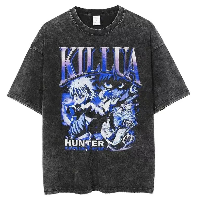 Anime Washed T-Shirt Killua Graphic Vintage Streetwear Unisex Tshirt Casual Cotton Hoodie, Sweatshirt | HypeCrazeTee.com