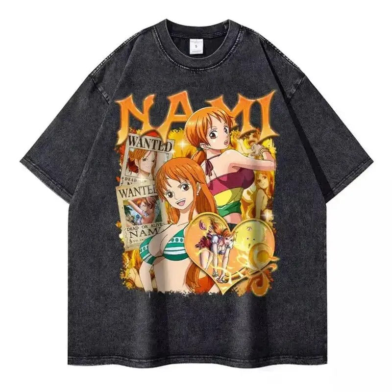Anime Washed Tshirt Nami Graphic Unisex Tshirt Short Sleeve Hoodie, Sweatshirt | HypeCrazeTee.com