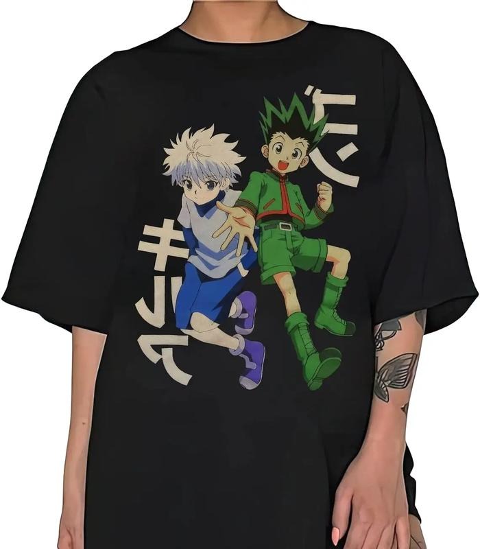Anime Zoldyck Killua And Gon Freecss Black Unisex T-Shirt Hunter x Hunter Japanese Style Graphic Tees Cotton Casual Crew...