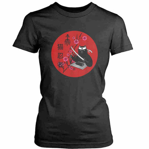 Anime Sushi Cat Cherry Blossom Womens T-Shirt Tee