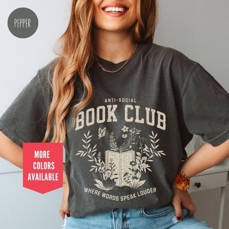 Anti Social Book Club Shirt Vintage Bookworm T-Shirt Bookish Reading Tee Gift for Book Lovers Bookish Christmas Gift for...
