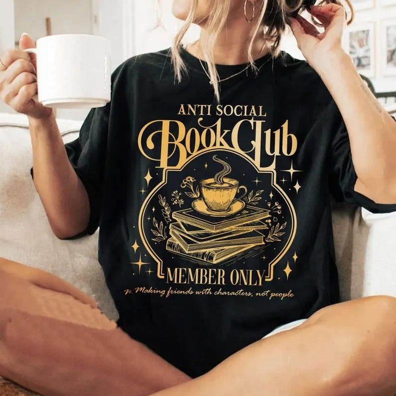 Anti Social Book Club T-Shirt, Book Club T-Shirt, Book Lover Gift, Bookish Christmas Reading Gift, Librarian Xmas Gifts...