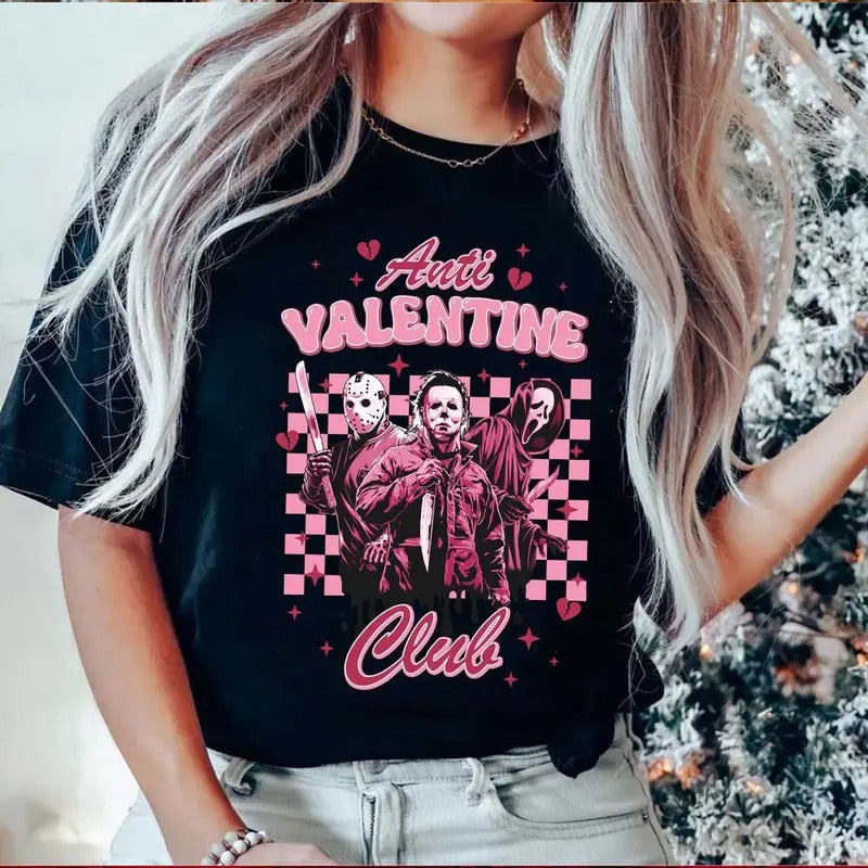 Anti Valentine Club T-shirt, Horror Killer Valentine T-shirt, Ghostface Scream, Movie Valentine's Day T-shirt, Horror...