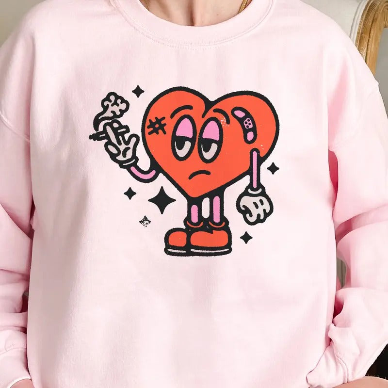 Anti Valentine Sweatshirt Long Day Valentine Heart Pullover Anti Love Funny Sweatshirt Relatable Vday Top Womens Heavy...