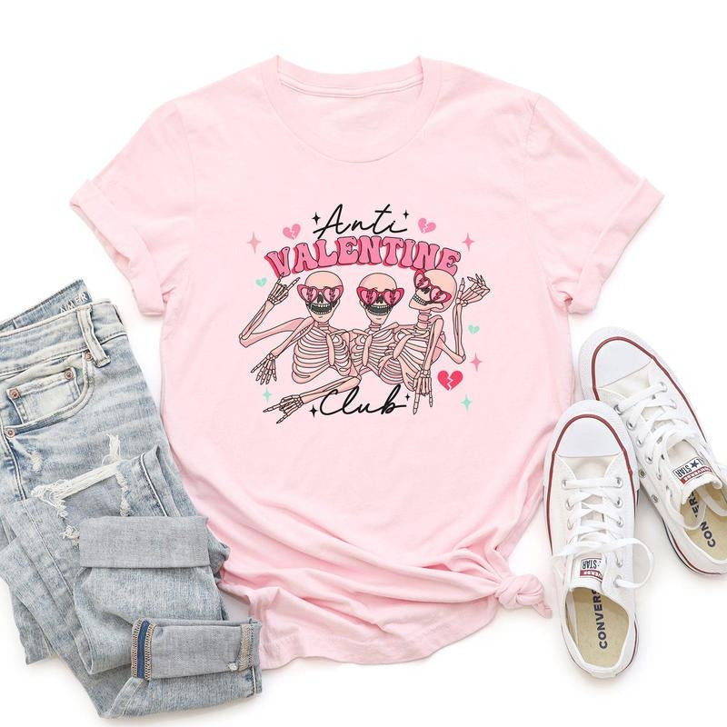 Anti Valentine's Club, Skeleton, Super Soft Tshirt, Valentine's Day Hoodie, Sweatshirt | HypeCrazeTee.com