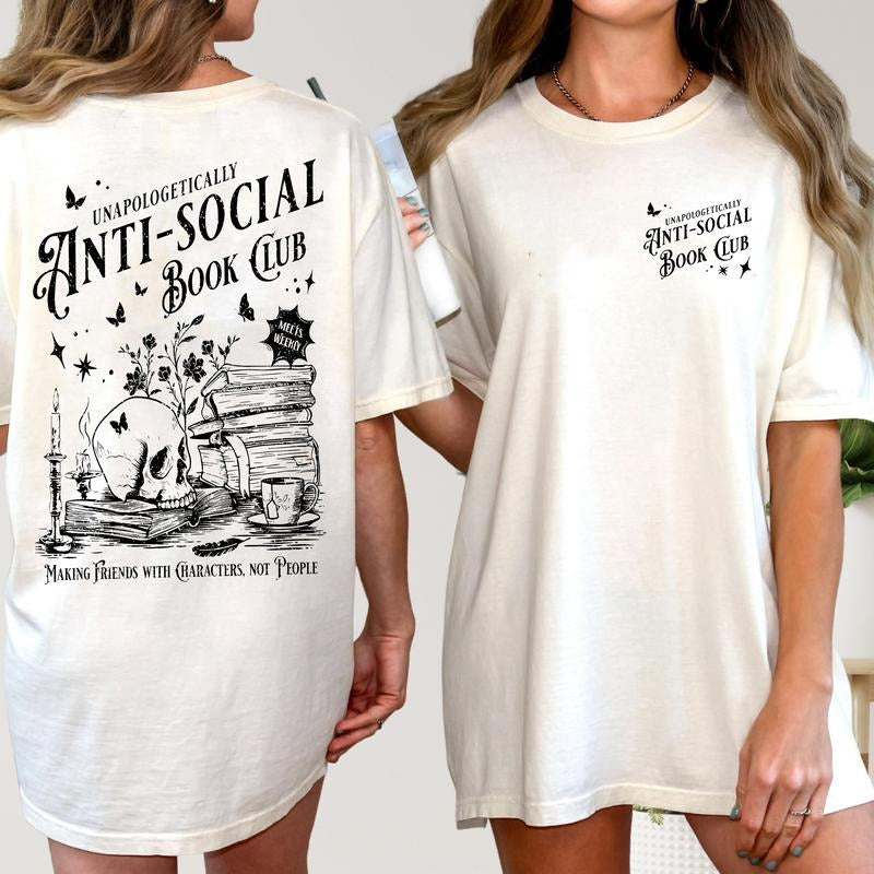 Anti-social Book Club T-Shirt For Introverted Romance Reader, Vintage Distressed Reading Sweatshirt, Bookish Hoodie, Book...