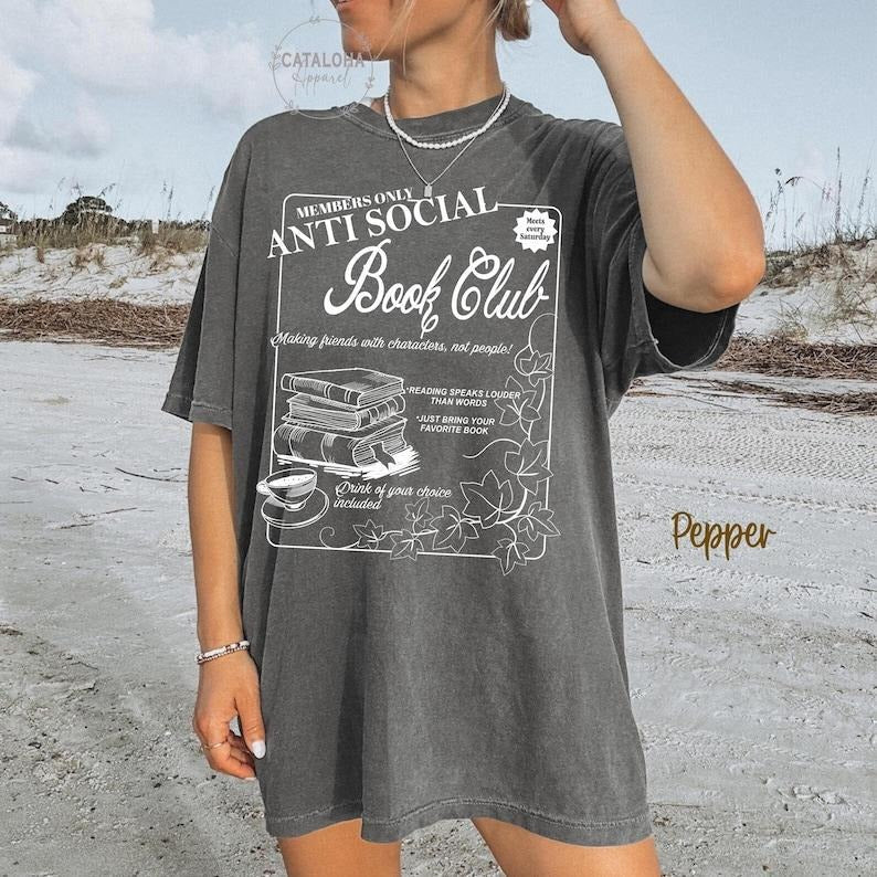 Anti-social Book Club shirt, Introverted Book Club, Introverted Romance Reader, Vintage Distressed Reading T-shirt...