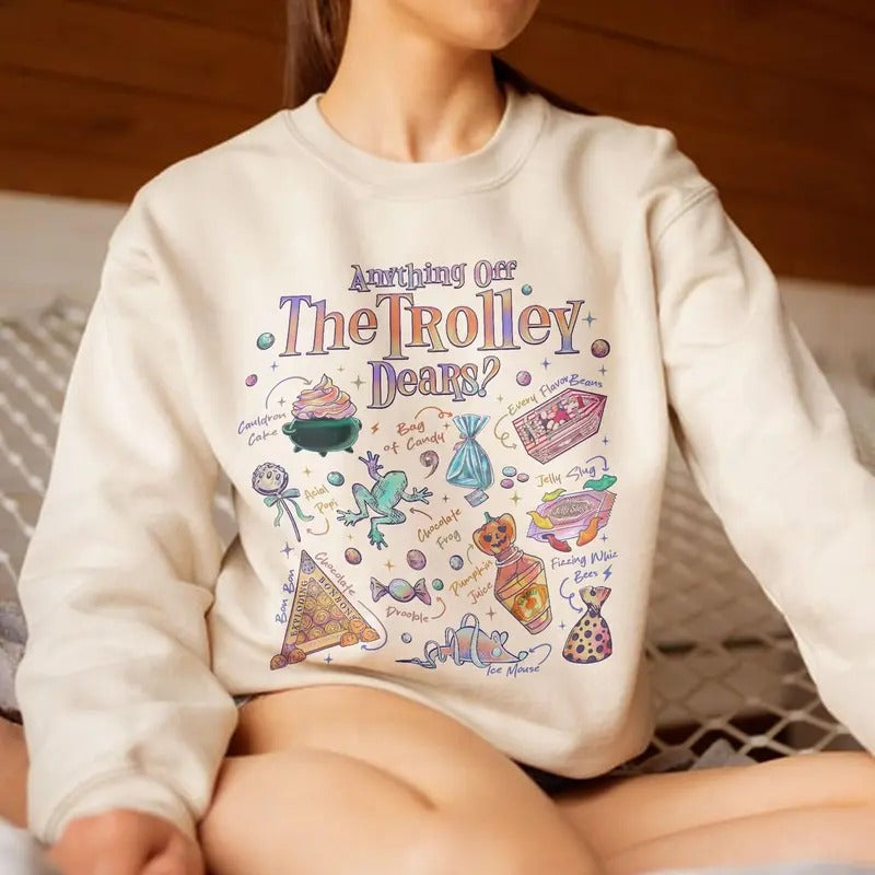 Anything Off The Trolley Dear Shirt Sweatshirt Hoodie, Magic Candy Tee, Magical School Shirt, Wizarding Snacking TShirt,...