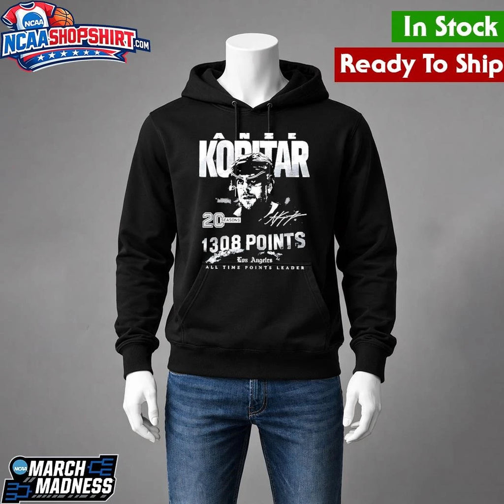Anze Kopitar 1308 points Los Angeles Kings NHL All Time Points Leader signature graphic shirt