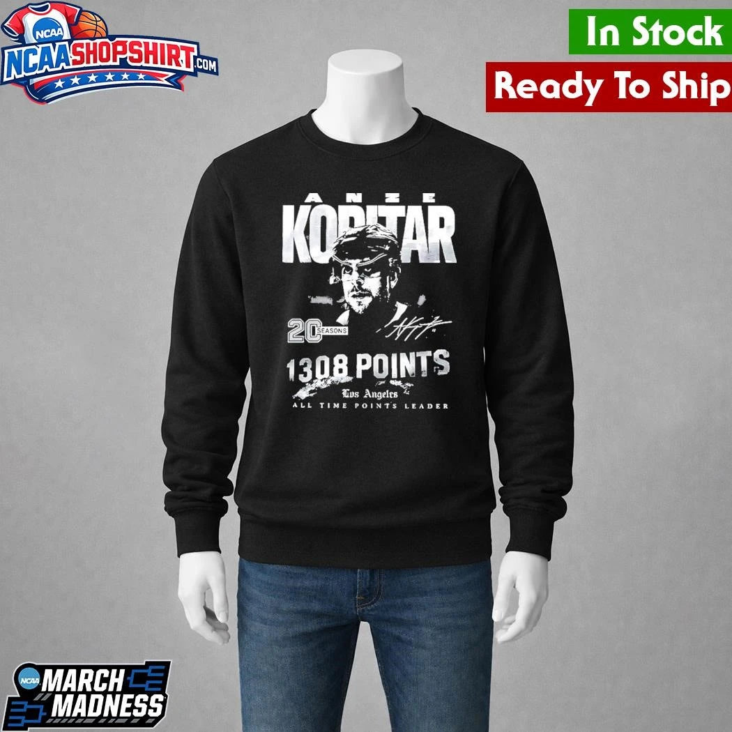 Anze Kopitar 1308 points Los Angeles Kings NHL All Time Points Leader signature graphic shirt
