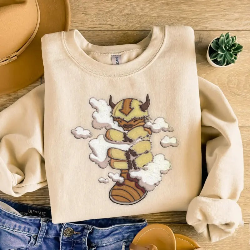 Appa Embroidered Sweatshirt, Embroidered Anime Shirt, Anime Shirt, Embroidered Shirt Hoodie | HypeCrazeTee.com