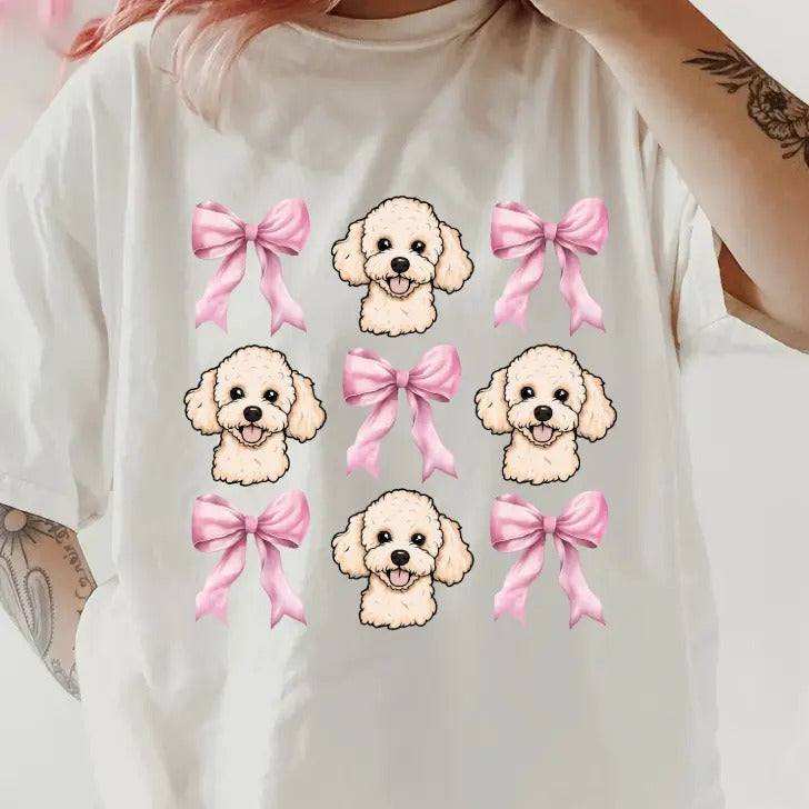 Apricot Poodle with bows Shirt~ Unisex Apparel Relaxed Fit Printed In The USA Clothing Womenswear Casual Comfort Cotton...