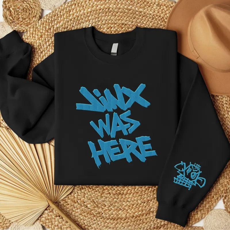 Arcane Jinx Was Here Embroidered Sweatshirt, Arcane 2 Embroidered Shirt, Jinx Monkey Graffiti Spray Emboridered Shirt,...