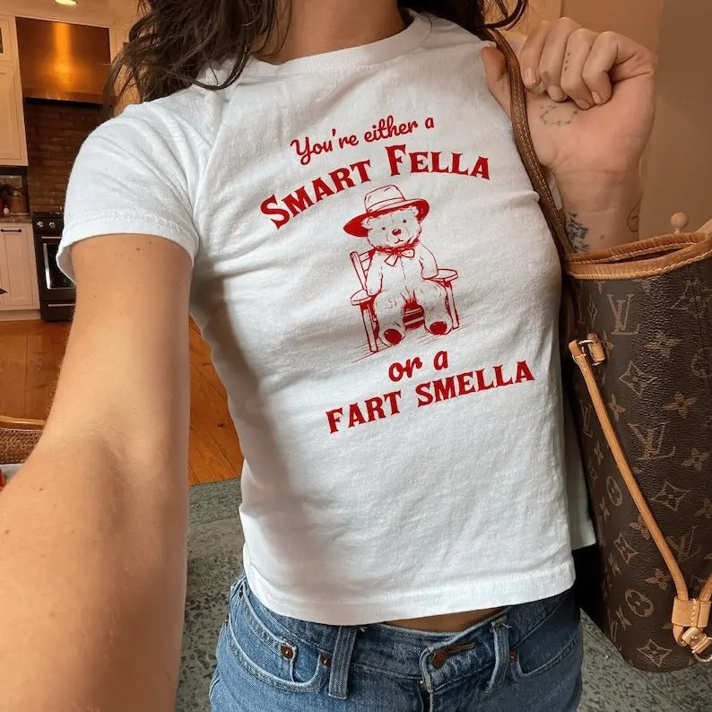 Are You A Smart Fella Or Fart Smella? Retro Cartoon Y2k Baby Tee Y2k Shirt Trendy Baby Tee Coquette Baby Tee 90s Baby Tee...
