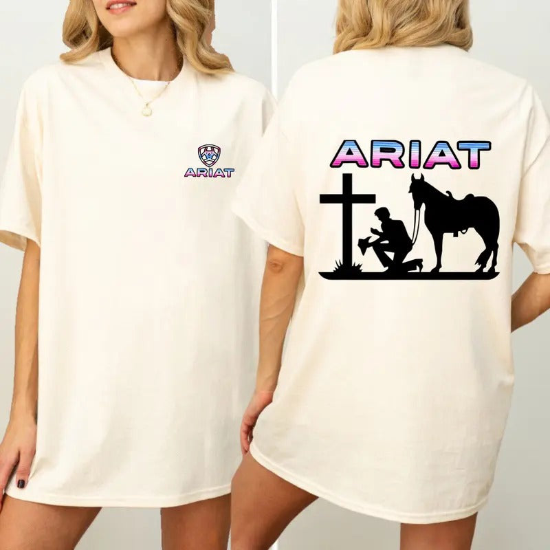 Ariat Christian T-Shirt - Iconic Cowboy and Horse Silhouette with Cross Design, Unisex T-Shirts for Everyday Faith and...