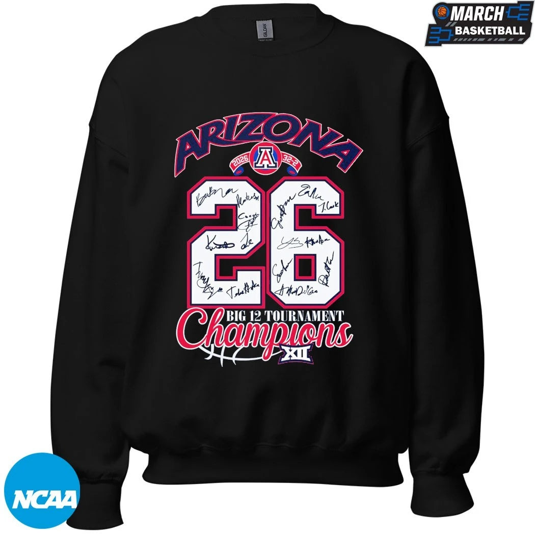 Arizona Wildcats Big 12 Conference Tournament Champions 2026 32-2 Signatures T-shirts