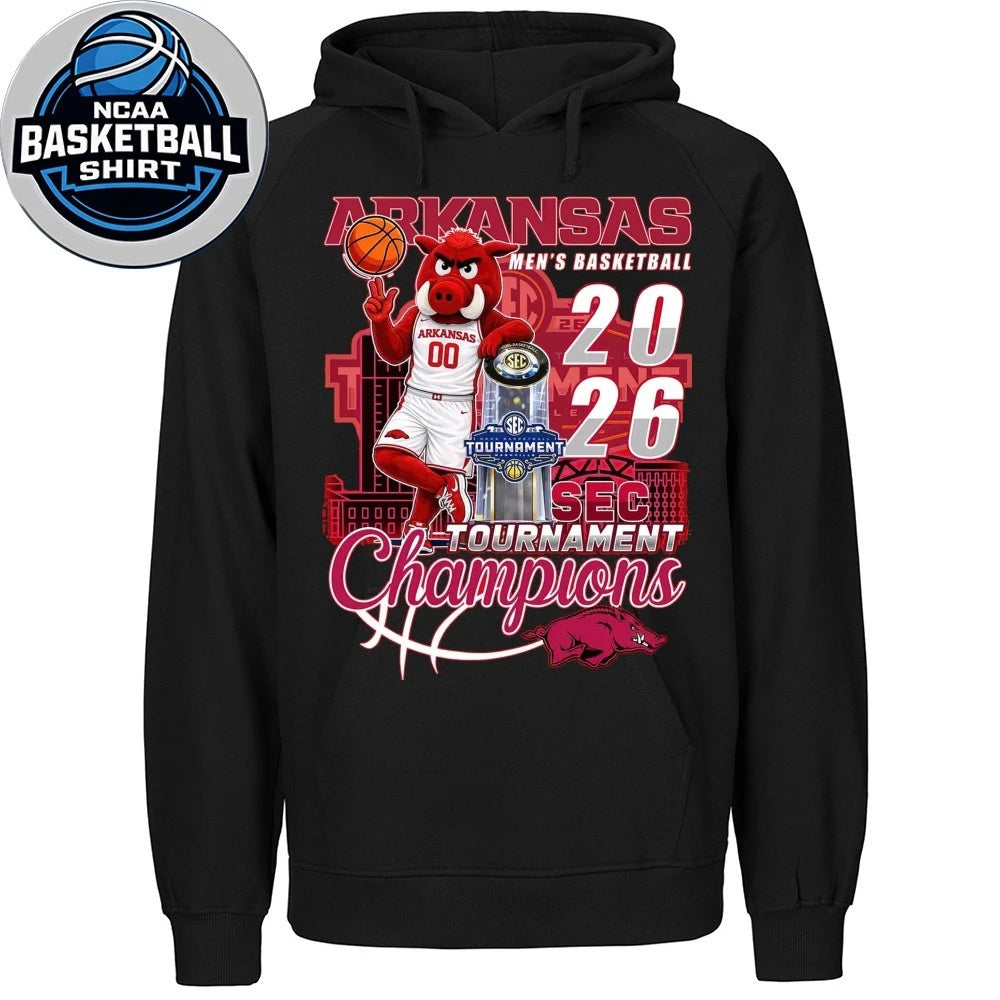Arkansas Men’s Basketball 2026 Sec Tournament Champions Mascot Shirt