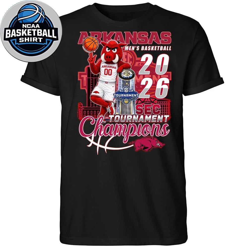 Arkansas Men’s Basketball 2026 Sec Tournament Champions Mascot Shirt
