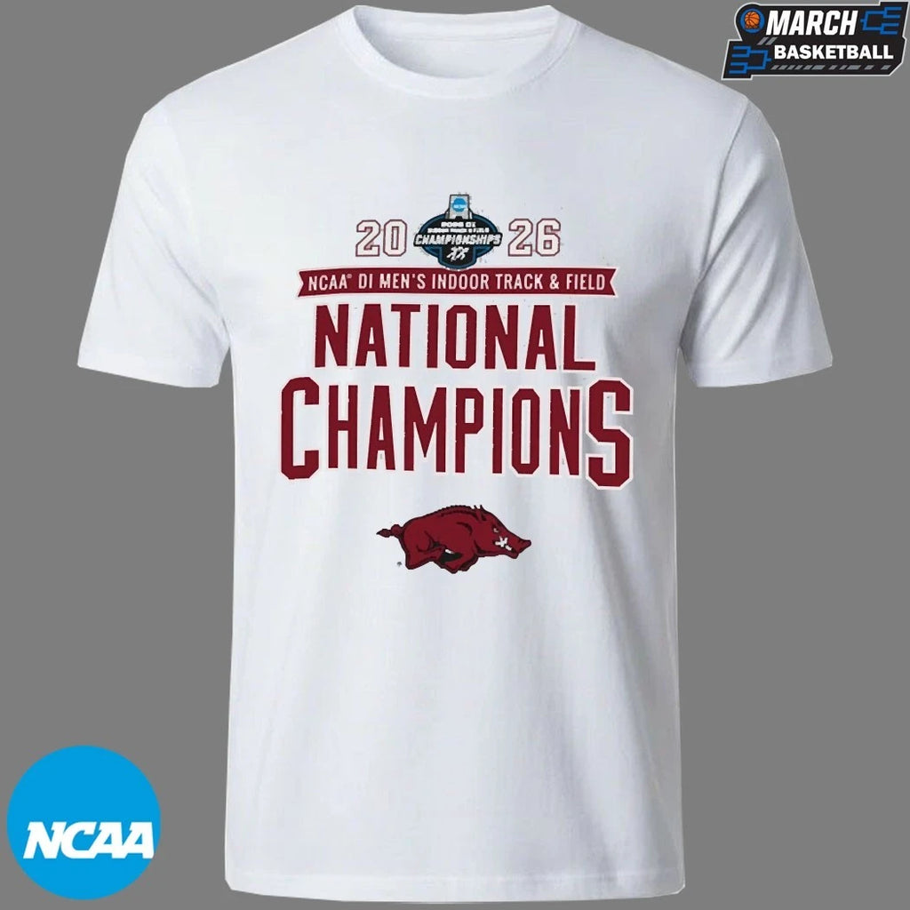 Arkansas Razorbacks 2026 NCAA Men’s Indoor Track &amp; Field National Champions T-Shirts