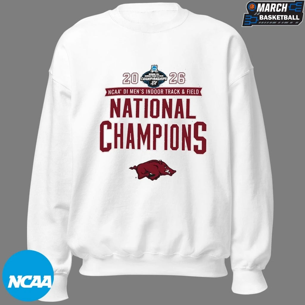 Arkansas Razorbacks 2026 NCAA Men’s Indoor Track &amp; Field National Champions T-Shirts